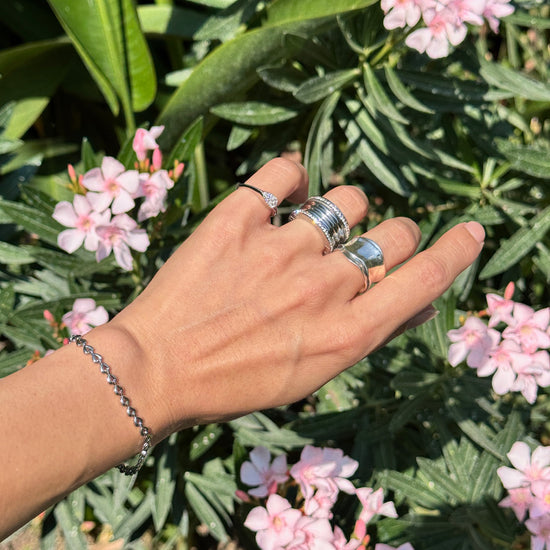 anillo plata 925 de ley ajustable con zirconia pulsera acero inoxidable