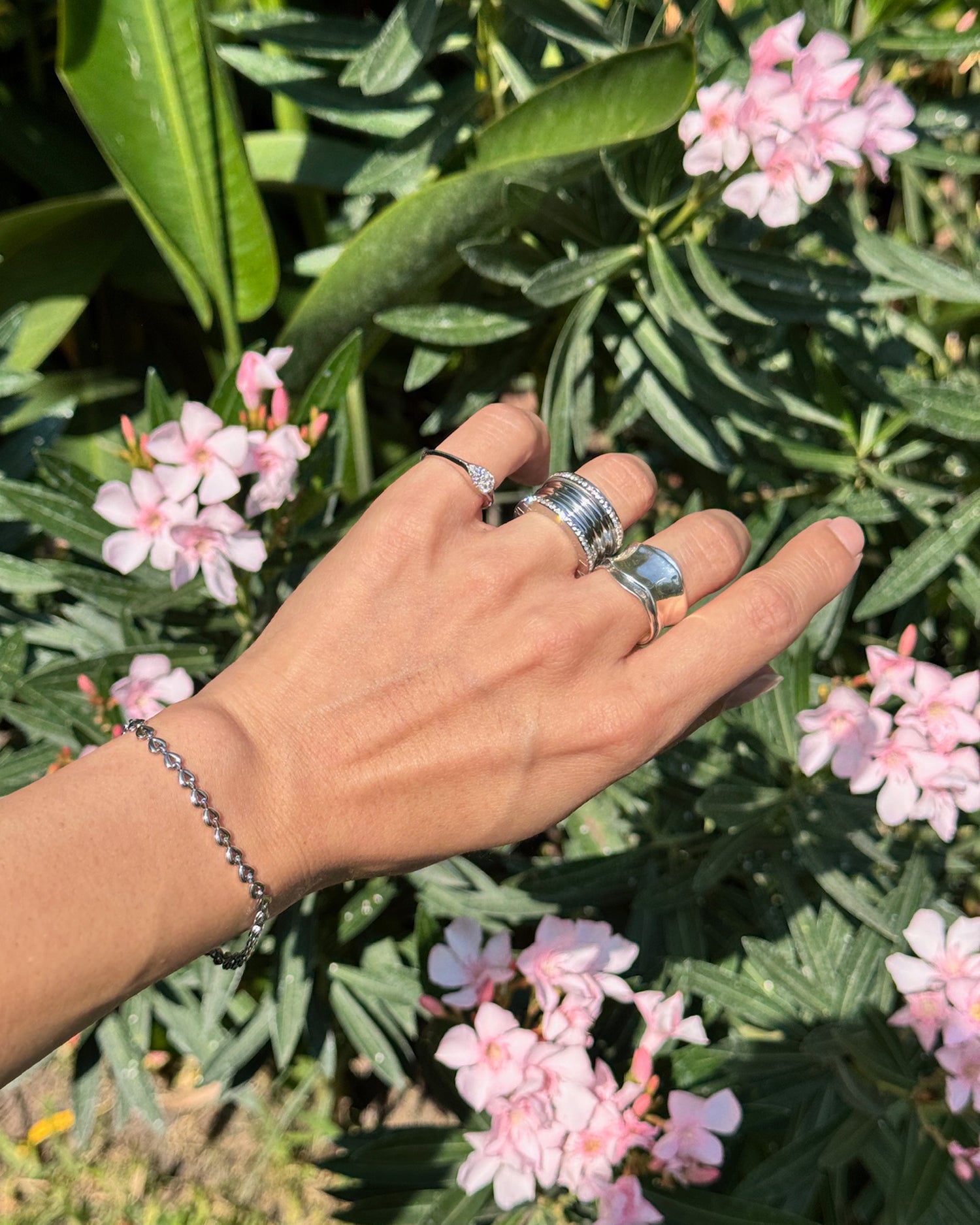 anillo plata 925 de ley ajustable con zirconia pulsera acero inoxidable