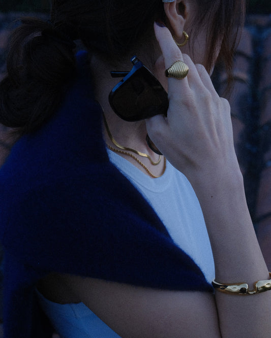 Anillo chunky acero inoxidable baño oro 18K