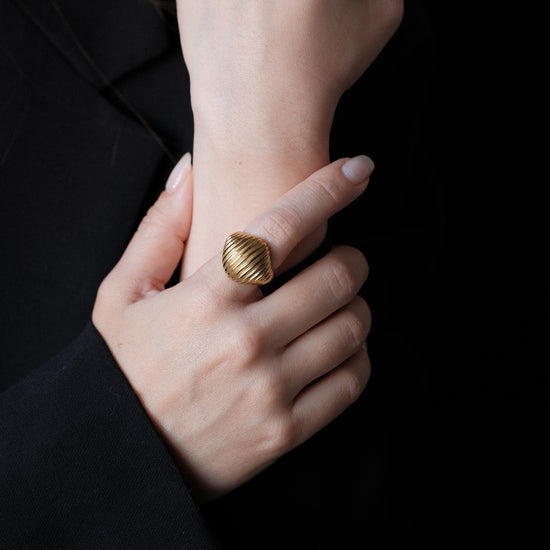 Anillo chunky acero inoxidable baño oro 18K