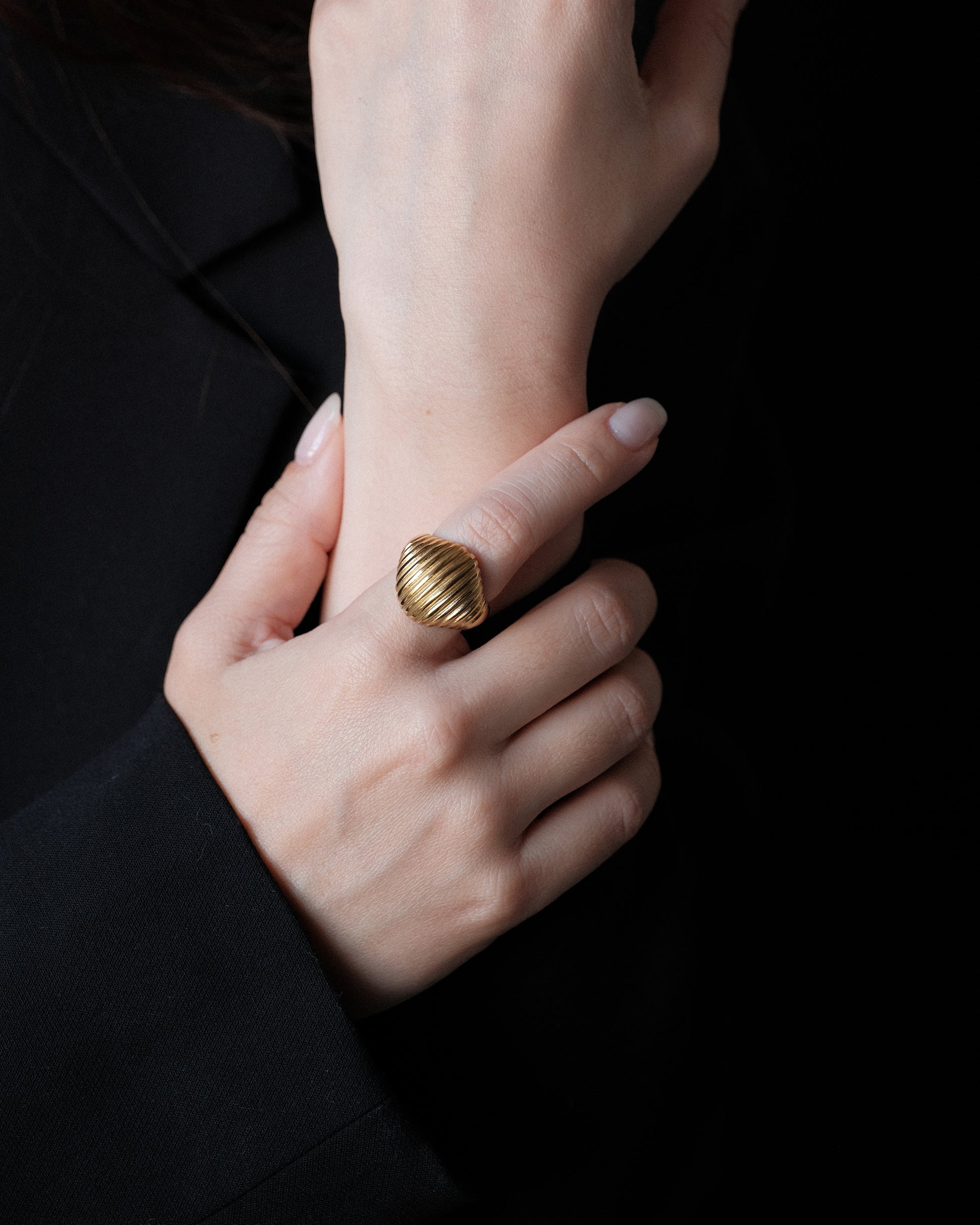 Anillo chunky acero inoxidable baño oro 18K