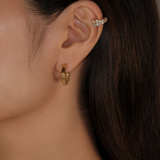 Aretes hoops aro acero inoxidable bañado en oro 18k ear cuff pavé zirconias plata 925