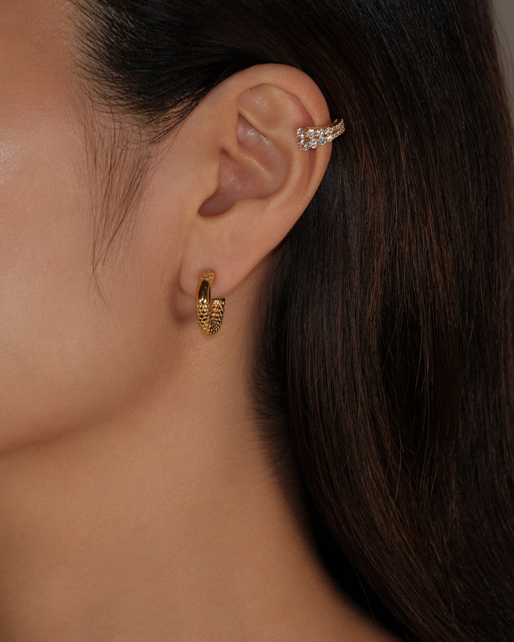 Aretes hoops aro acero inoxidable bañado en oro 18k ear cuff pavé zirconias plata 925