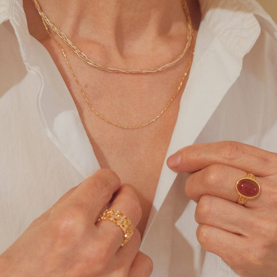 Collar gargantilla plata 925 bańo oro 18K anillos con piedra zirconias