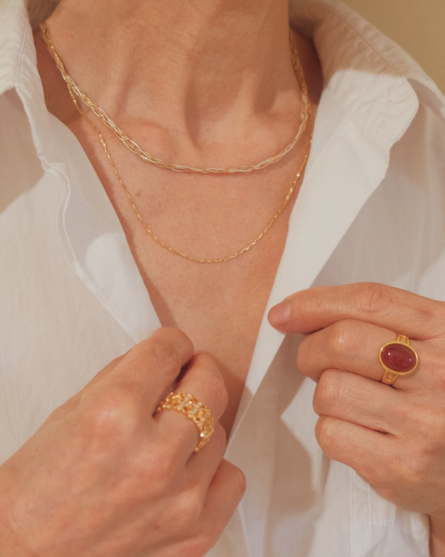 Collar gargantilla plata 925 bańo oro 18K anillos con piedra zirconias