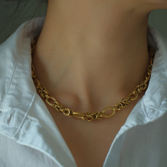 Collar de acero inoxidable estilo chunky con cadena de eslabones grandes baño oro 18k