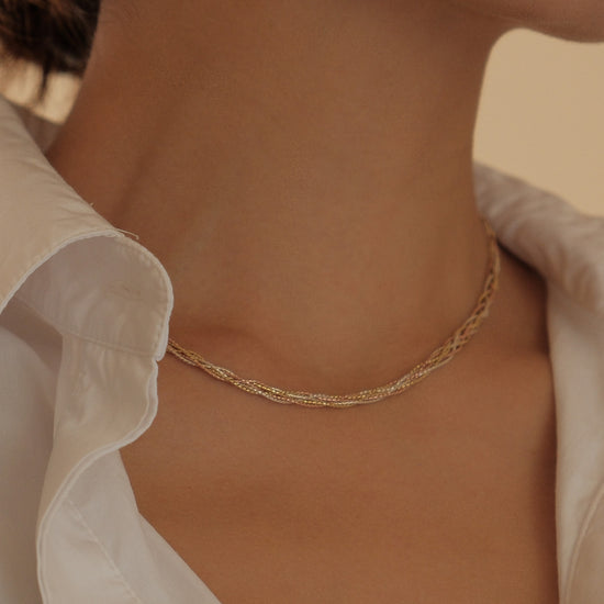 Collar lujoso trenzado tricolor en plata 925