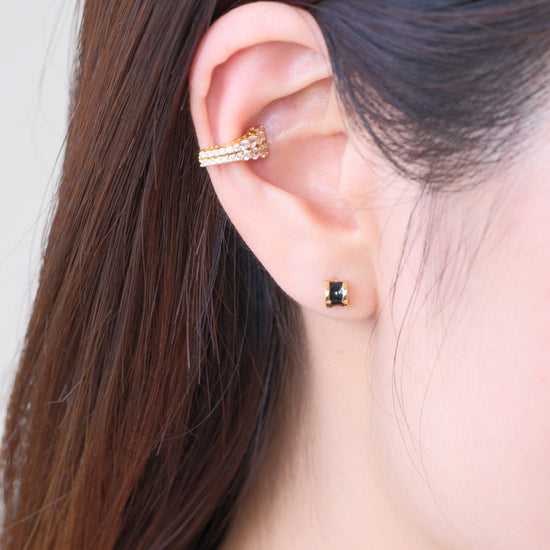 Aretes studs semi circulo bañado en oro con esmalte Ear Cuff plata de ley 925 s925 con circonias