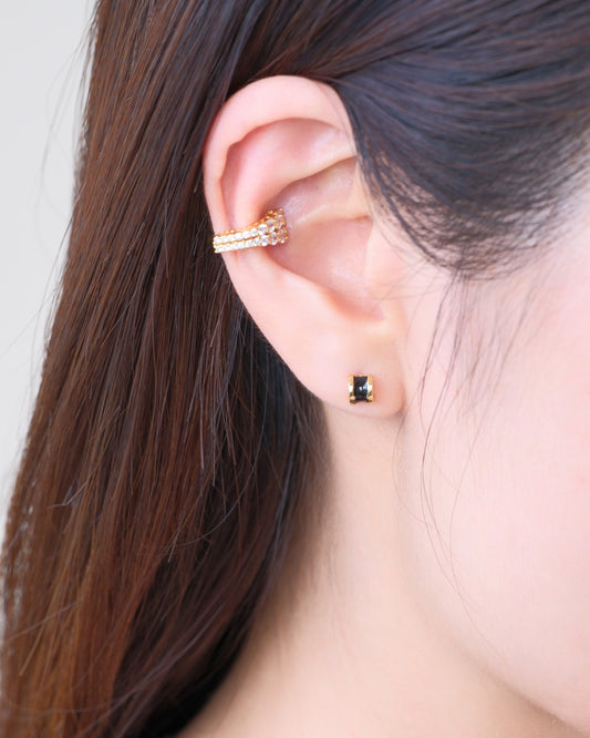Aretes studs semi circulo bañado en oro con esmalte Ear Cuff plata de ley 925 s925 con circonias