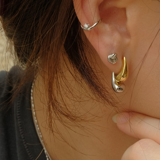 aretes dos tonos ear cuff plata 925 con zirconia