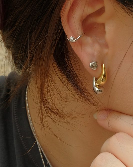 aretes dos tonos ear cuff plata 925 con zirconia