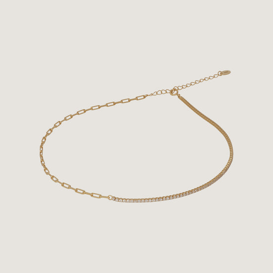 Pulsera de plata 925 baño oro 18k con cadena mixta y pavé de cristales