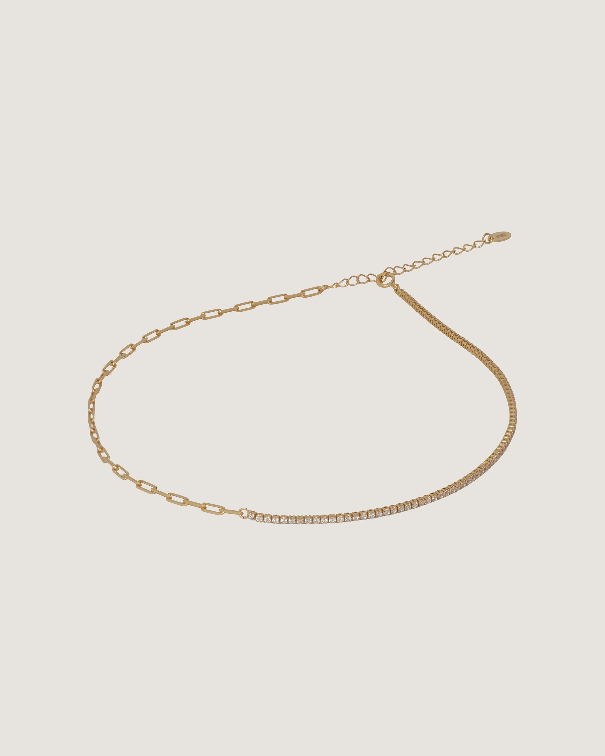 Pulsera de plata 925 baño oro 18k con cadena mixta y pavé de cristales