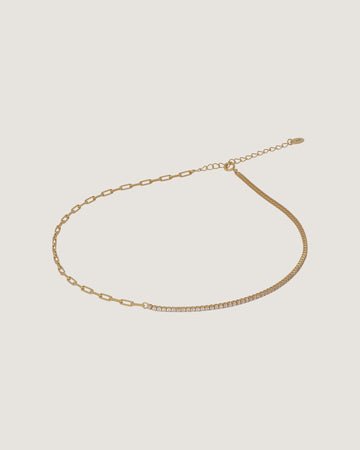 Pulsera de plata 925 baño oro 18k con cadena mixta y pavé de cristales