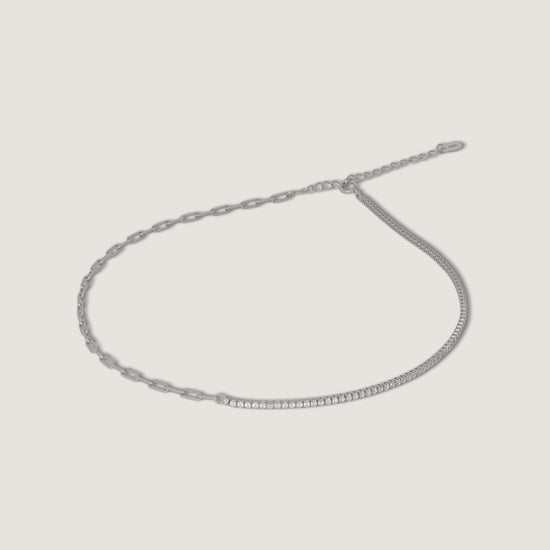 Pulsera de plata 925 con cadena mixta y pavé de cristales