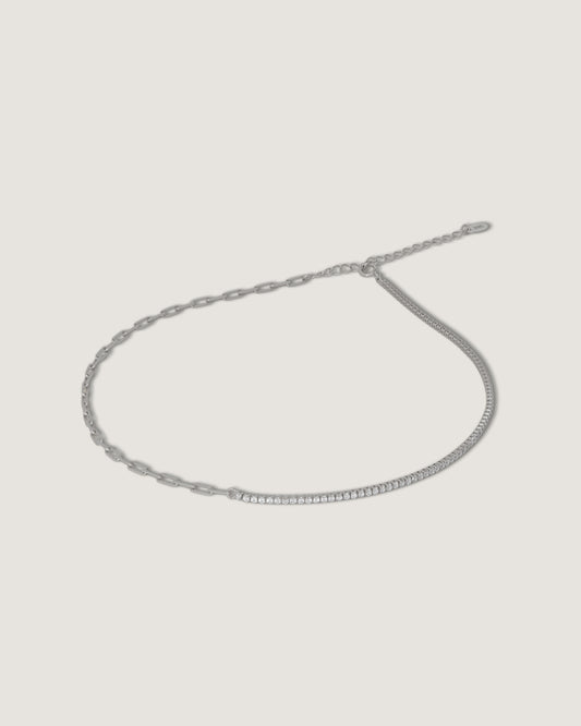 Pulsera de plata 925 con cadena mixta y pavé de cristales