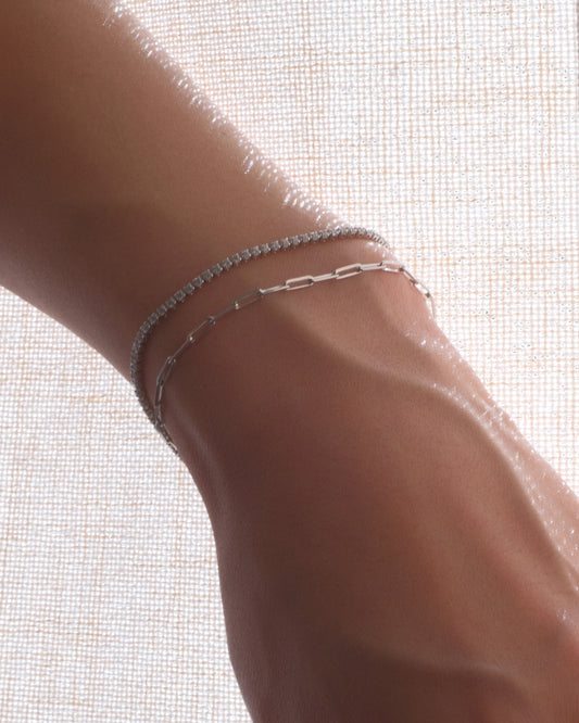 Pulsera de plata 925 con cadena mixta y pavé de cristales